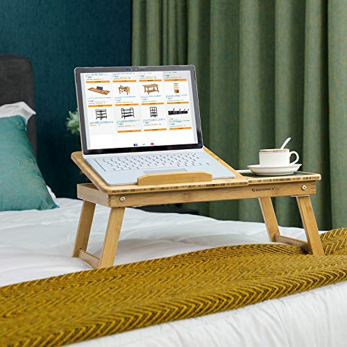 Tavolino Pieghevole In Bambù Per Laptop - Regolabile Con Vano Carica E Portabibite - Foto 2