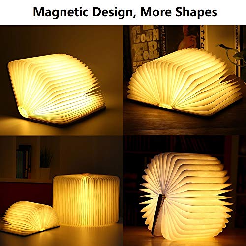 Yuanj Mini Lampada Libro, USB Ricaricabile Pieghevole in Legno LED Luce
