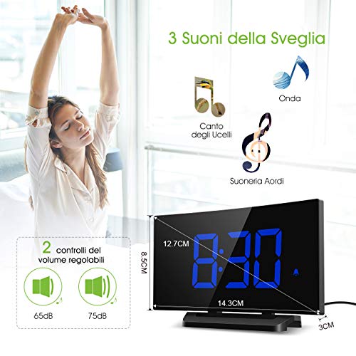 Jsdoin Sveglia Digitale LED - Con Temperatura, 3 Sveglie, USB/Batteria, Oscuramento Notturno - Foto 10